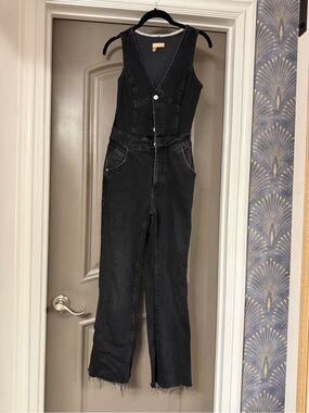 Pilcro Black Denim Jumpsuit with Tan Label